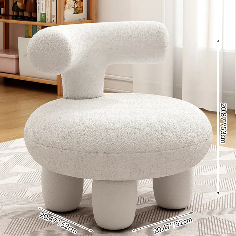 Contemporary Scandinavian Fleece Sherpa Fabric Solid Wood Steel Round Curved Low Stool With Backrest For Living Room