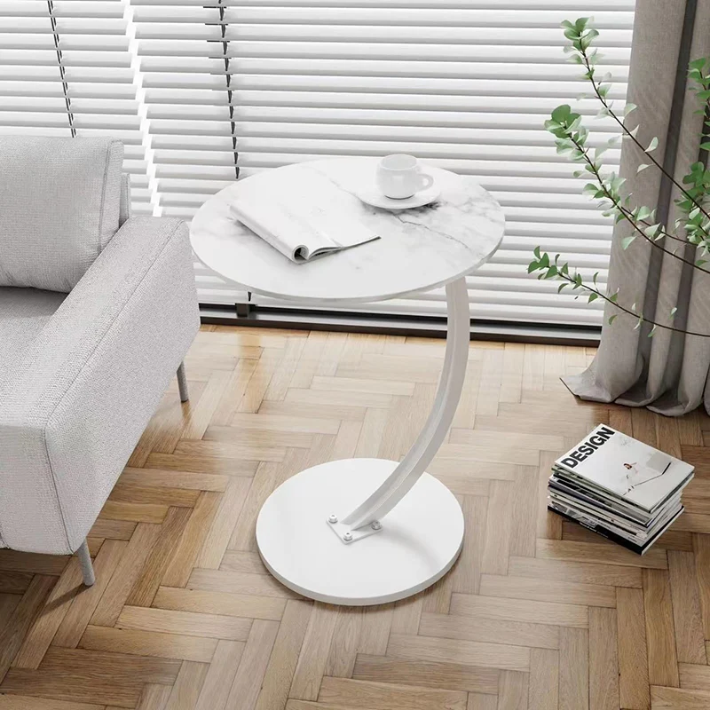Contemporary Creative Engineered Wood Carbon Steel Round Curved End Table 1-Tier For Living Room
