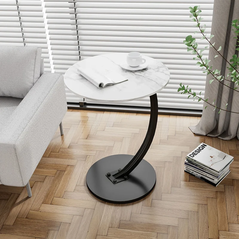 Contemporary Creative Engineered Wood Carbon Steel Round Curved End Table 1-Tier For Living Room