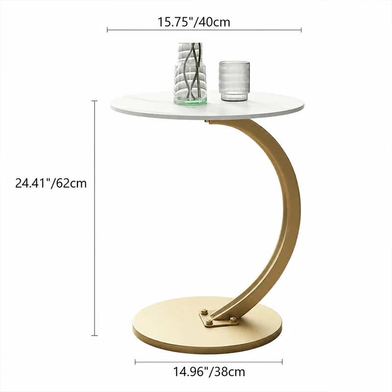 Contemporary Creative Engineered Wood Carbon Steel Round Curved End Table 1-Tier For Living Room