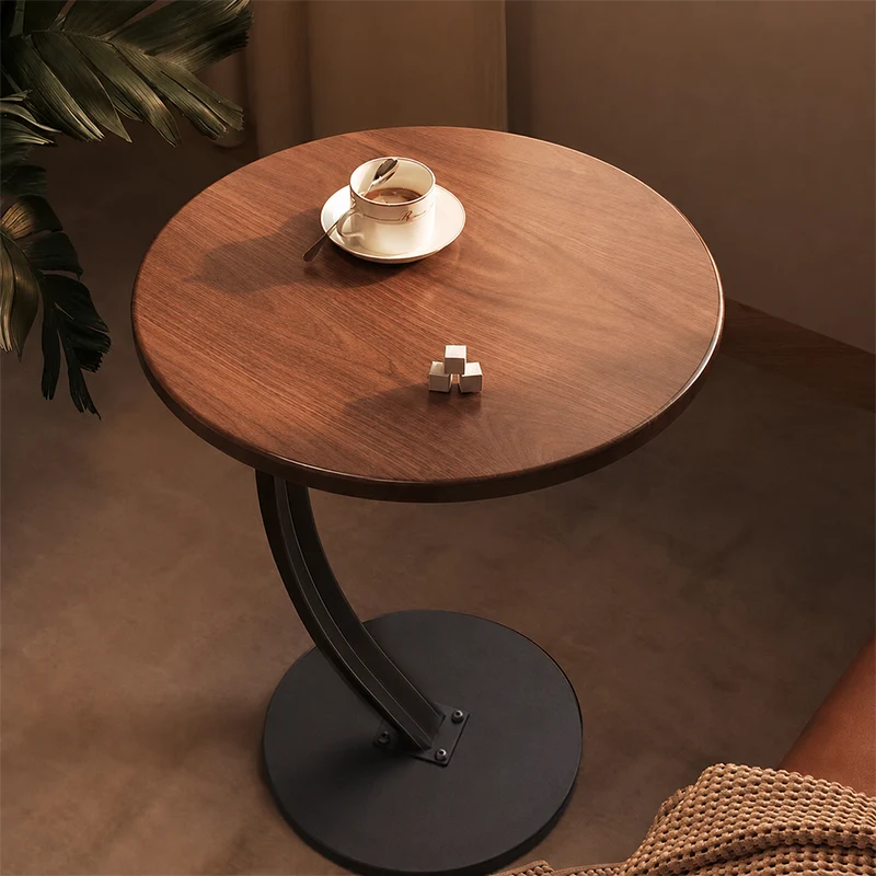 Contemporary Creative Engineered Wood Carbon Steel Round Curved End Table 1-Tier For Living Room