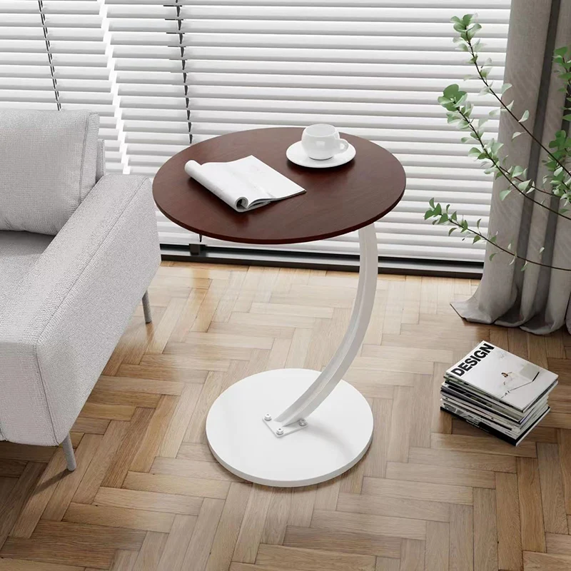 Contemporary Creative Engineered Wood Carbon Steel Round Curved End Table 1-Tier For Living Room