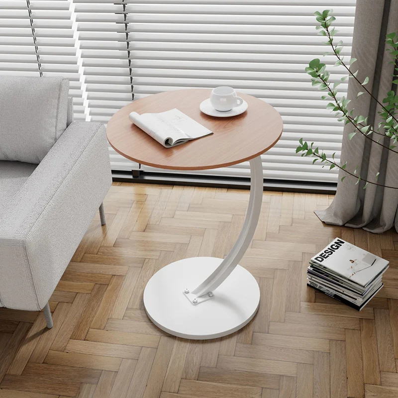 Contemporary Creative Engineered Wood Carbon Steel Round Curved End Table 1-Tier For Living Room