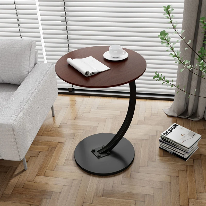 Contemporary Creative Engineered Wood Carbon Steel Round Curved End Table 1-Tier For Living Room