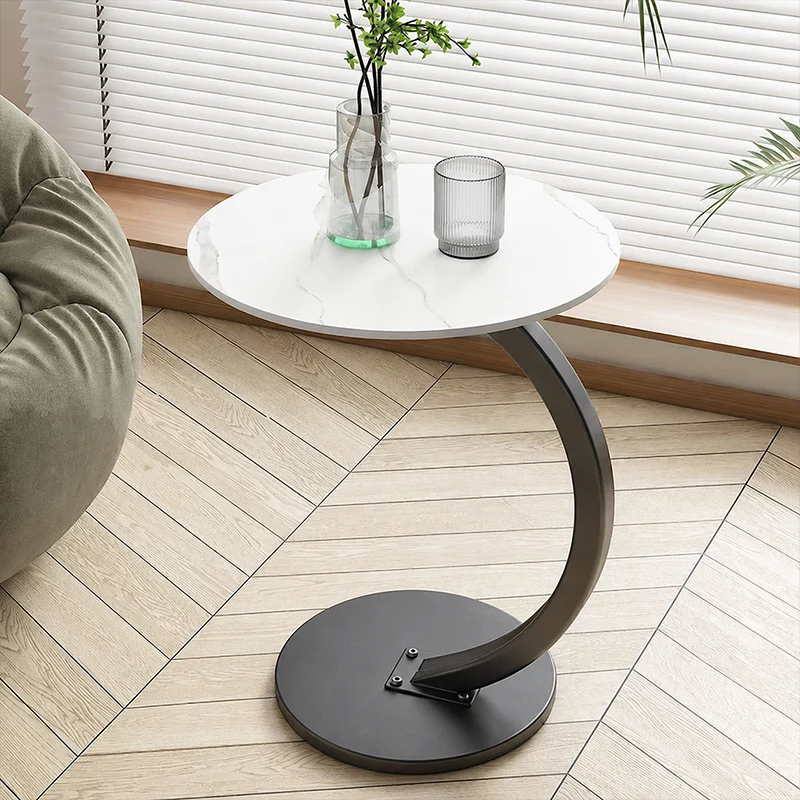 Contemporary Creative Engineered Wood Carbon Steel Round Curved End Table 1-Tier For Living Room