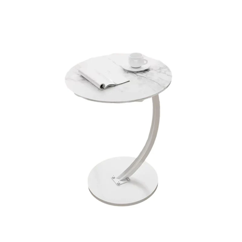 Contemporary Creative Engineered Wood Carbon Steel Round Curved End Table 1-Tier For Living Room