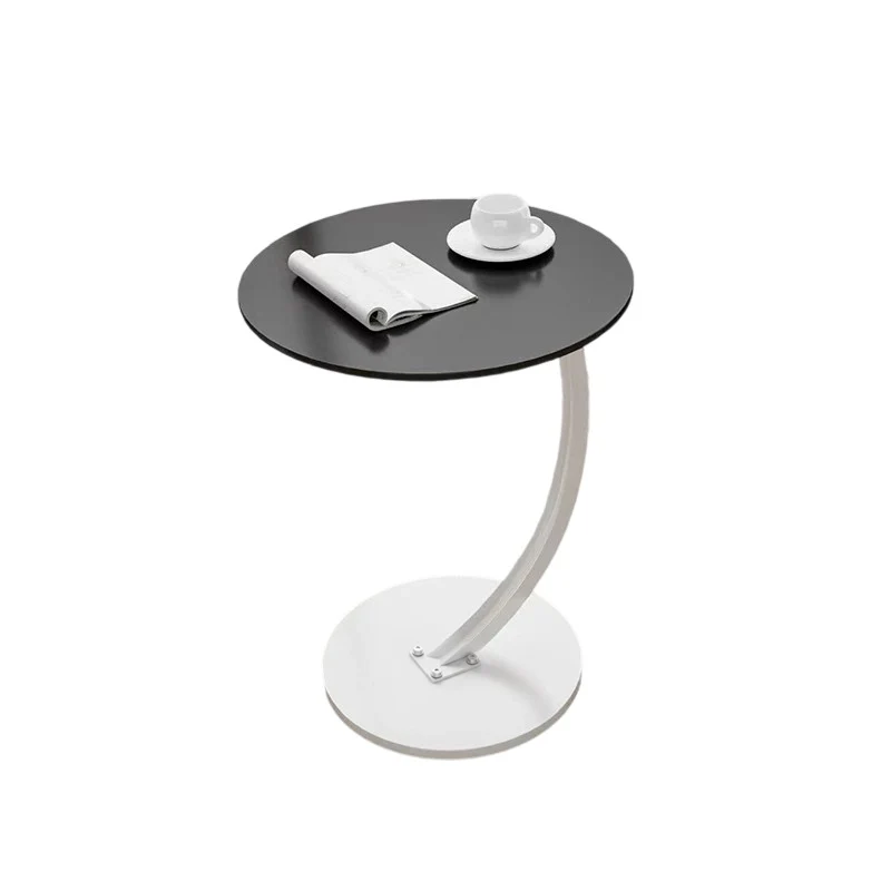 Contemporary Creative Engineered Wood Carbon Steel Round Curved End Table 1-Tier For Living Room