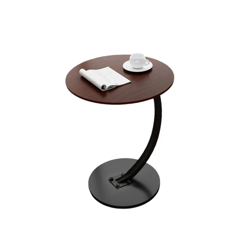 Contemporary Creative Engineered Wood Carbon Steel Round Curved End Table 1-Tier For Living Room