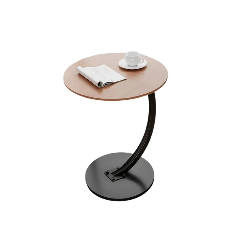 Contemporary Creative Engineered Wood Carbon Steel Round Curved End Table 1-Tier For Living Room