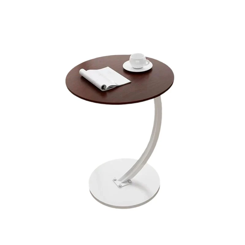 Contemporary Creative Engineered Wood Carbon Steel Round Curved End Table 1-Tier For Living Room