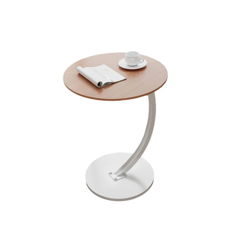 Contemporary Creative Engineered Wood Carbon Steel Round Curved End Table 1-Tier For Living Room