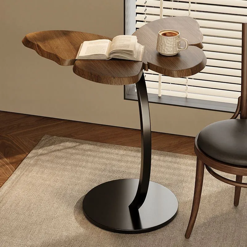 Contemporary Creative Medium-Density Fiberboard Iron Butterfly-Shaped Curved Round End Table 1-Tier For Living Room
