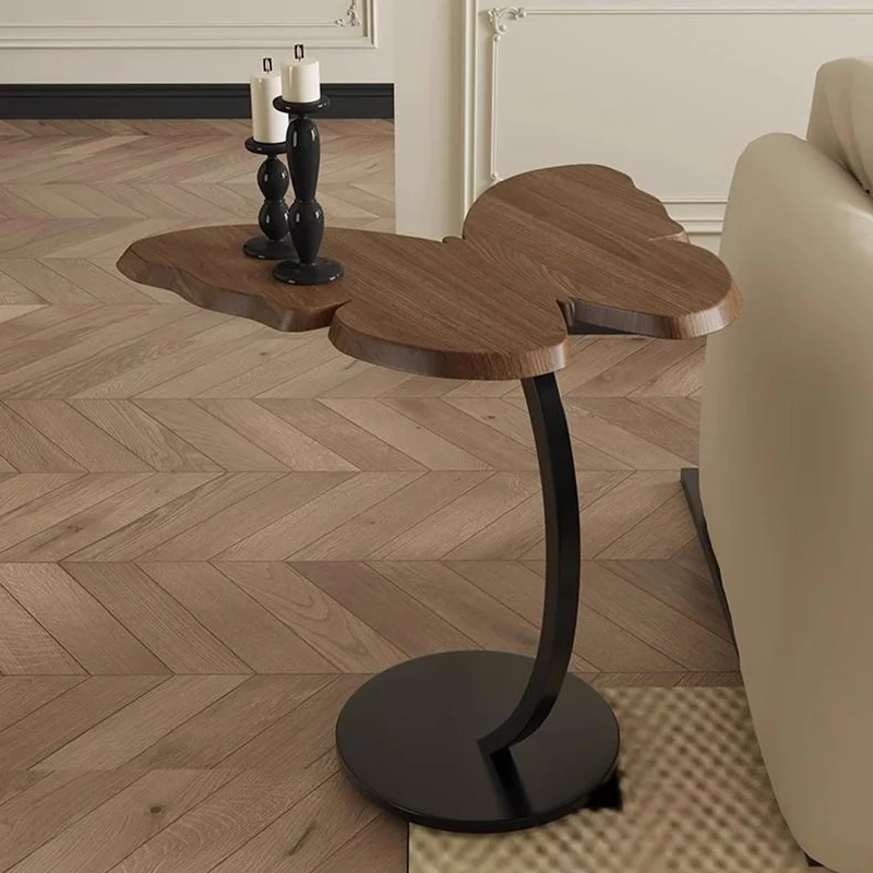 Contemporary Creative Medium-Density Fiberboard Iron Butterfly-Shaped Curved Round End Table 1-Tier For Living Room