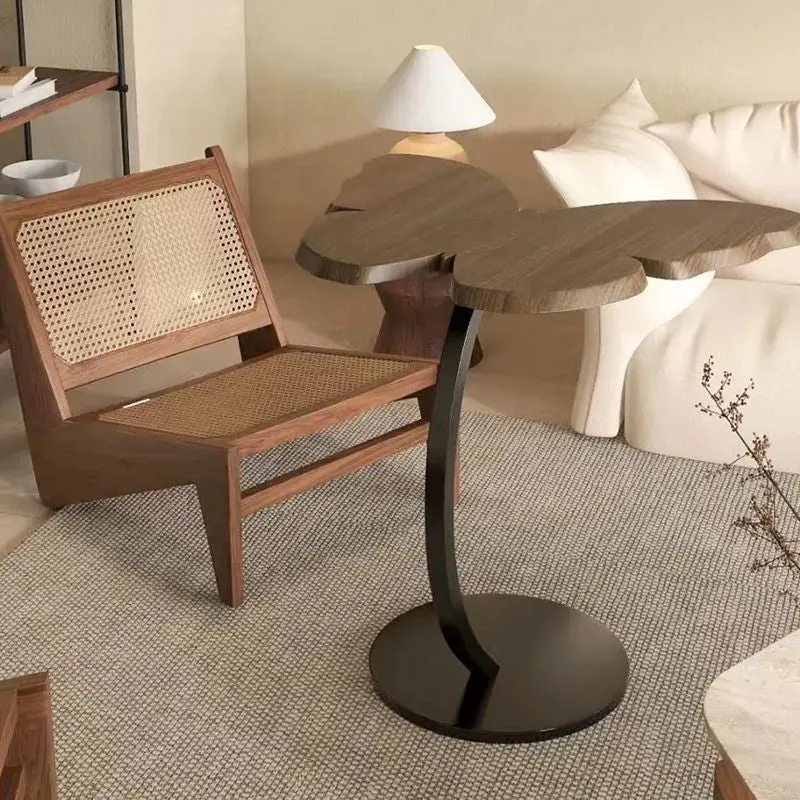 Contemporary Creative Medium-Density Fiberboard Iron Butterfly-Shaped Curved Round End Table 1-Tier For Living Room