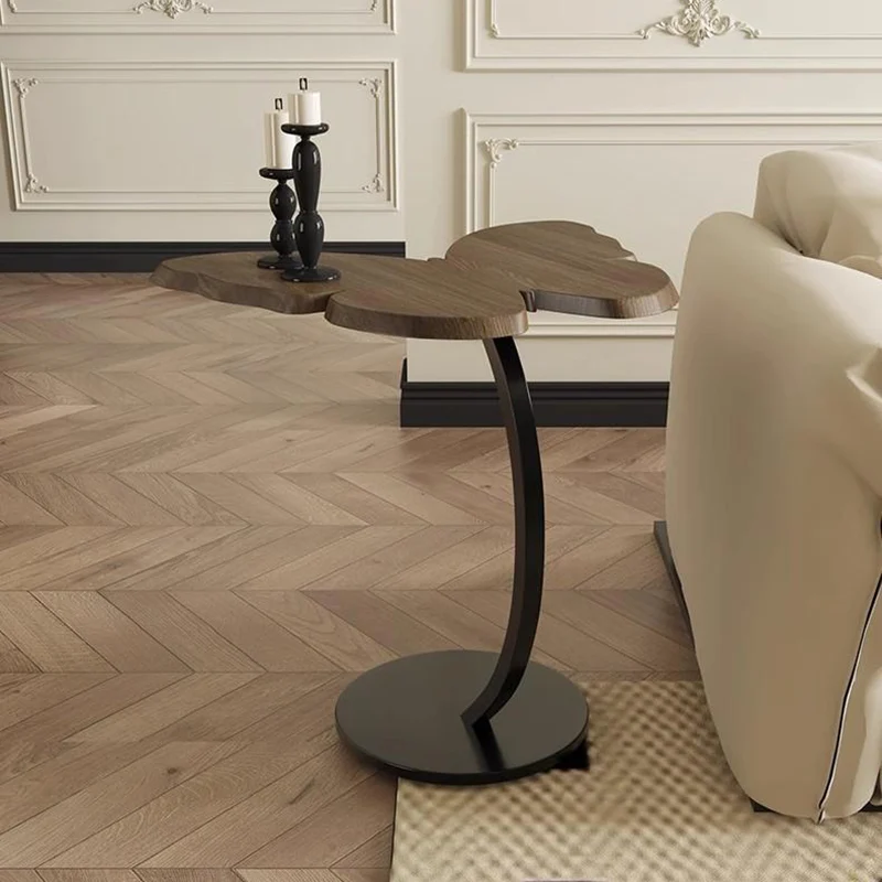 Contemporary Creative Medium-Density Fiberboard Iron Butterfly-Shaped Curved Round End Table 1-Tier For Living Room