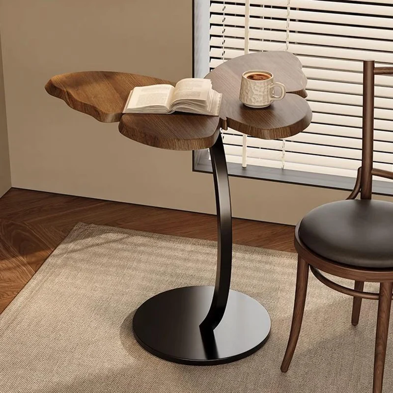 Contemporary Creative Medium-Density Fiberboard Iron Butterfly-Shaped Curved Round End Table 1-Tier For Living Room