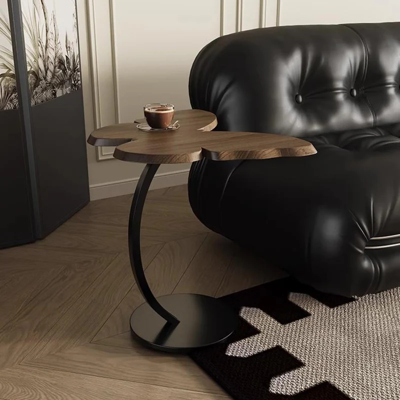 Contemporary Creative Medium-Density Fiberboard Iron Butterfly-Shaped Curved Round End Table 1-Tier For Living Room