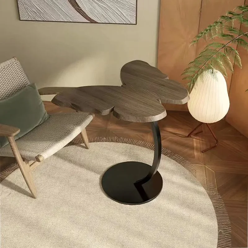 Contemporary Creative Medium-Density Fiberboard Iron Butterfly-Shaped Curved Round End Table 1-Tier For Living Room
