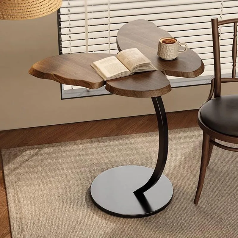 Contemporary Creative Medium-Density Fiberboard Iron Butterfly-Shaped Curved Round End Table 1-Tier For Living Room