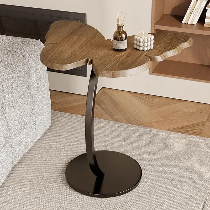 Contemporary Creative Medium-Density Fiberboard Iron Butterfly-Shaped Curved Round End Table 1-Tier For Living Room