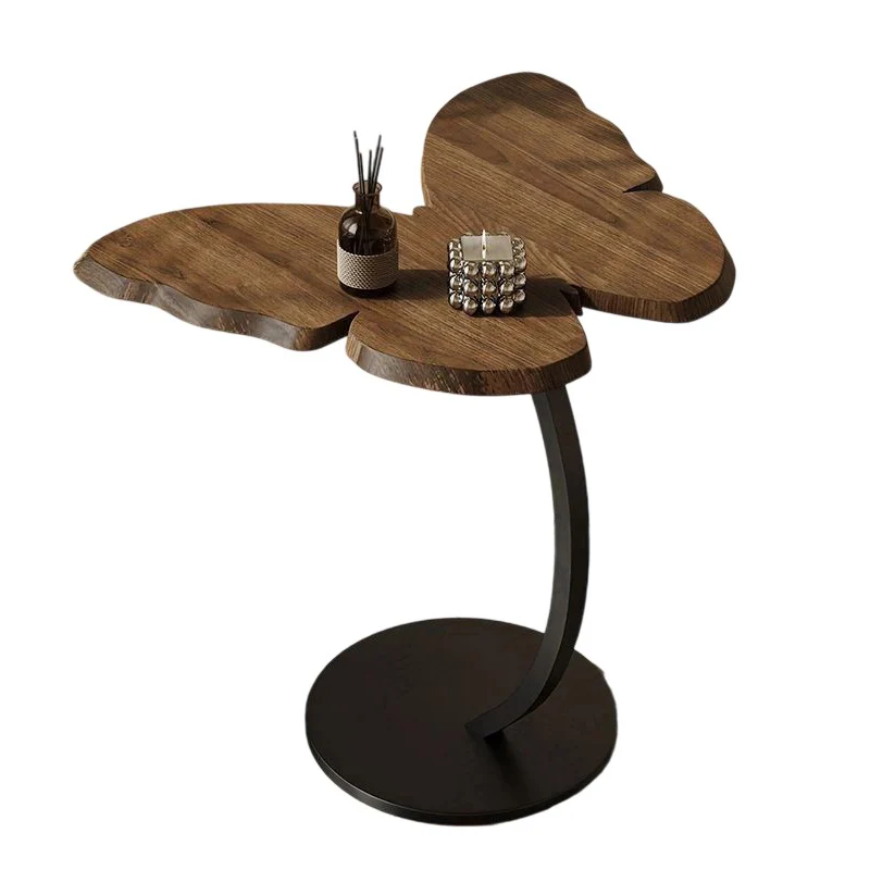 Contemporary Creative Medium-Density Fiberboard Iron Butterfly-Shaped Curved Round End Table 1-Tier For Living Room