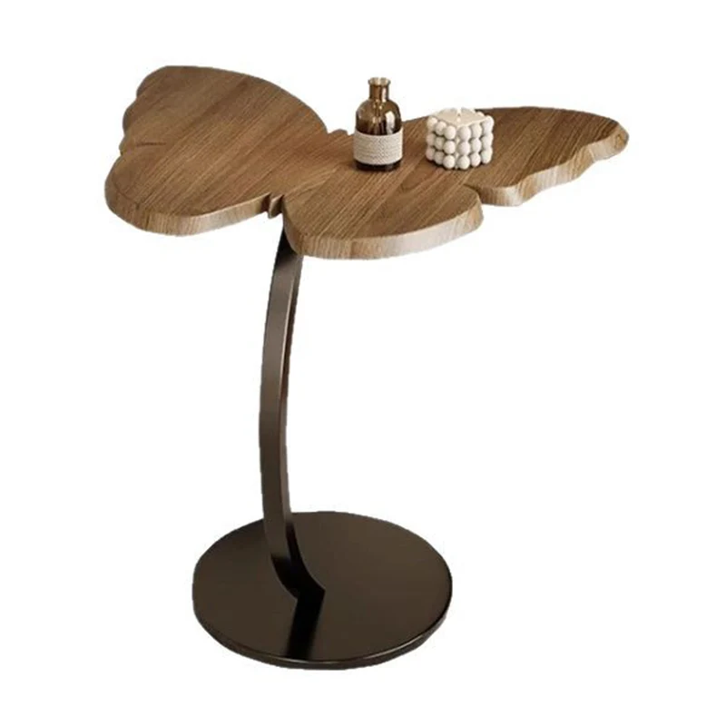 Contemporary Creative Medium-Density Fiberboard Iron Butterfly-Shaped Curved Round End Table 1-Tier For Living Room