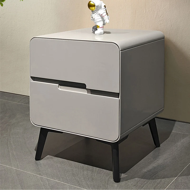 Contemporary Creative Medium-Density Fiberboard Carbon Steel Metal Rounded Square Cylindrical Nightstand With 2 Drawers For Bedroom