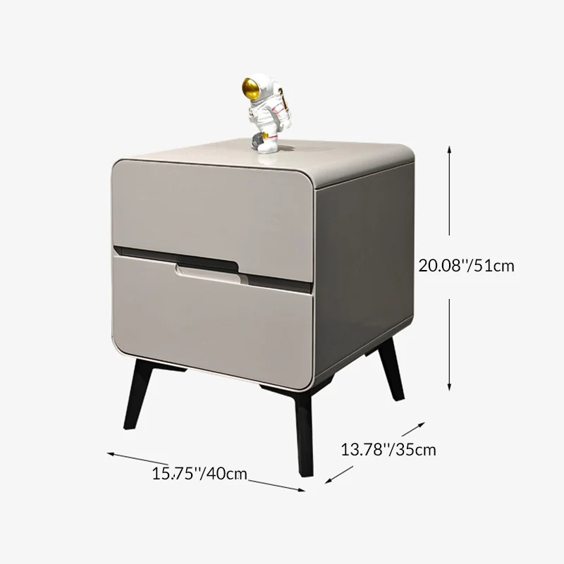 Contemporary Creative Medium-Density Fiberboard Carbon Steel Metal Rounded Square Cylindrical Nightstand With 2 Drawers For Bedroom