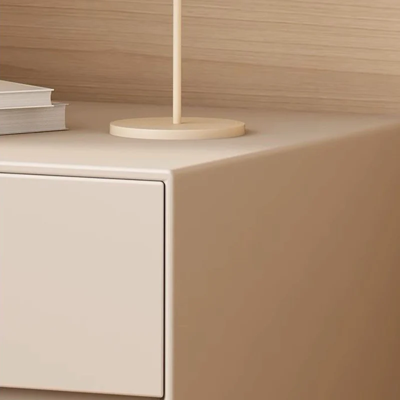 Modern Luxury Faux Leather Pine Wood Metal Cylindrical Square Nightstand With 2 Drawers For Bedroom