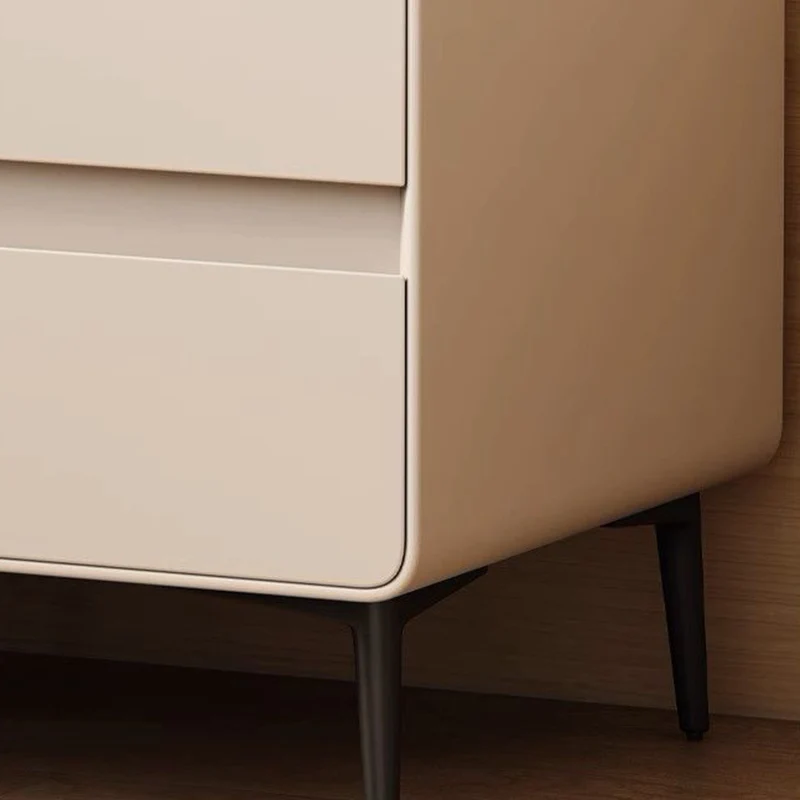 Modern Luxury Faux Leather Pine Wood Metal Cylindrical Square Nightstand With 2 Drawers For Bedroom