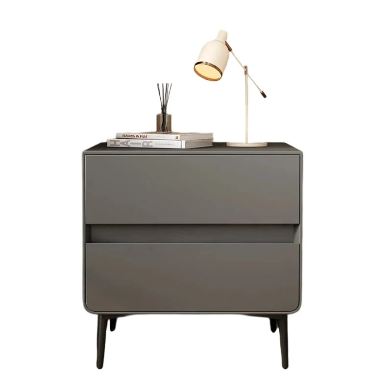 Modern Luxury Faux Leather Pine Wood Metal Cylindrical Square Nightstand With 2 Drawers For Bedroom
