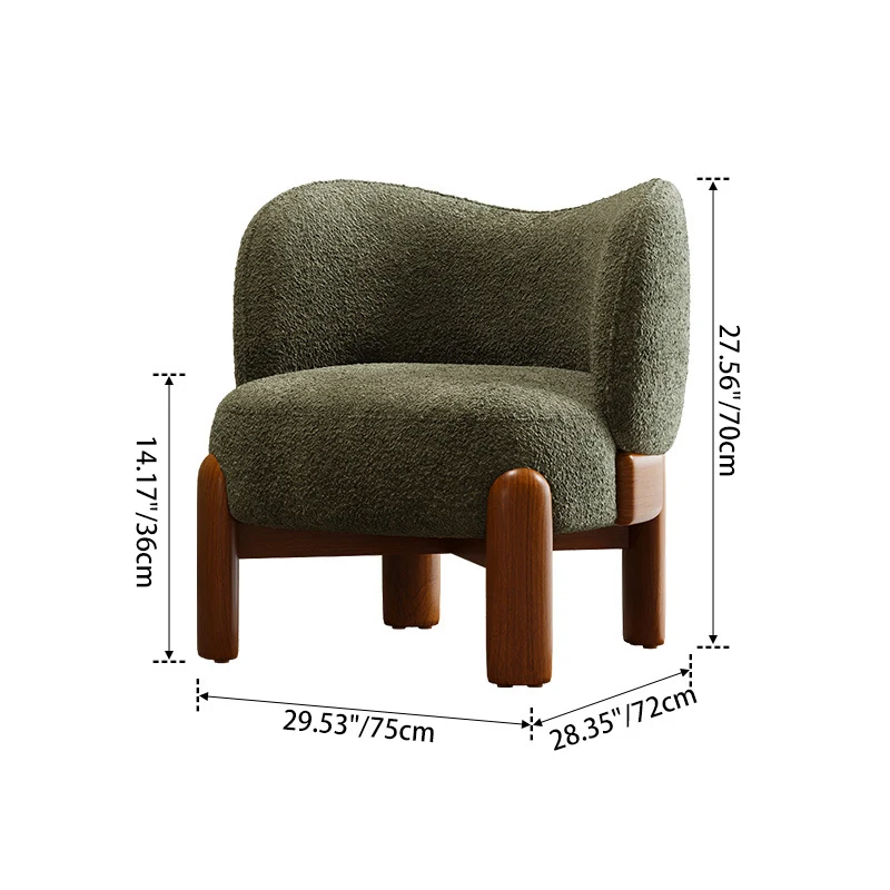Traditional Chinese Chenille Fabric Oak Wood Curved Round Accent Chair With Backrest For Living Room