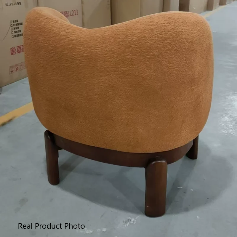Traditional Chinese Chenille Fabric Oak Wood Curved Round Accent Chair With Backrest For Living Room
