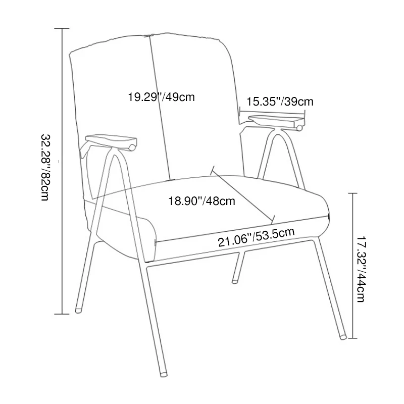 Traditional Rustic Rectangular Iron Plywood Corduroy Sponge Detachable Accent Chair Backrest Armrest For Living Room