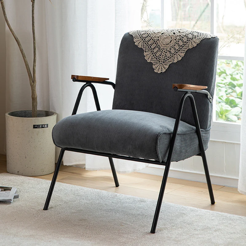 Traditional Rustic Rectangular Iron Plywood Corduroy Sponge Detachable Accent Chair Backrest Armrest For Living Room