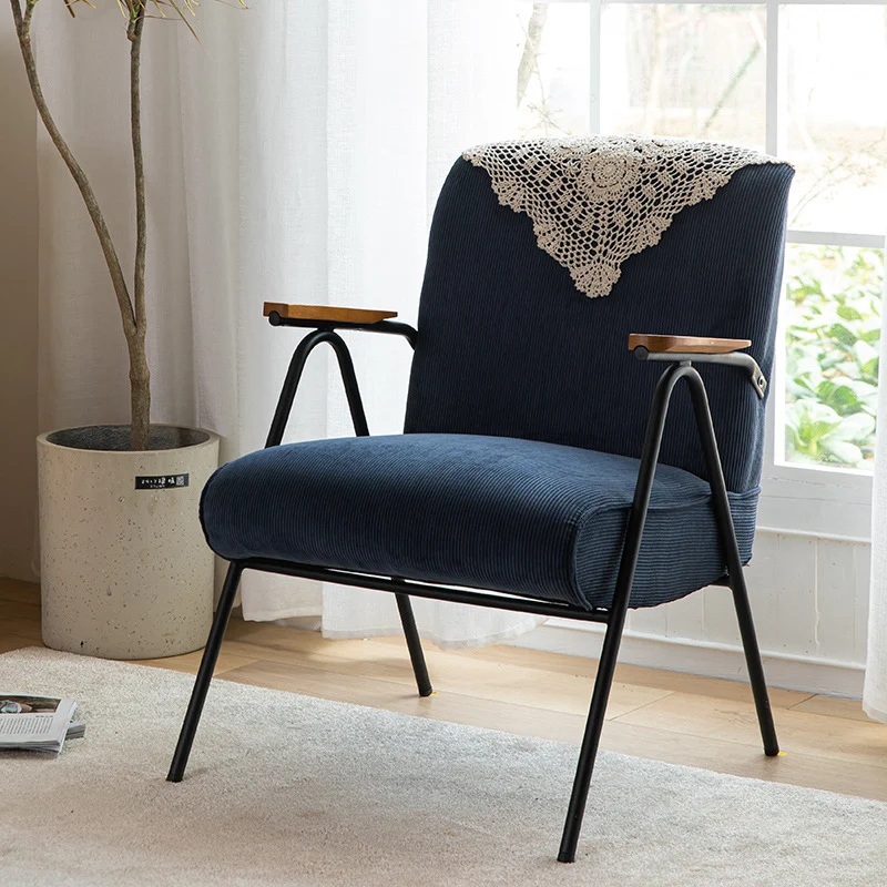 Traditional Rustic Rectangular Iron Plywood Corduroy Sponge Detachable Accent Chair Backrest Armrest For Living Room