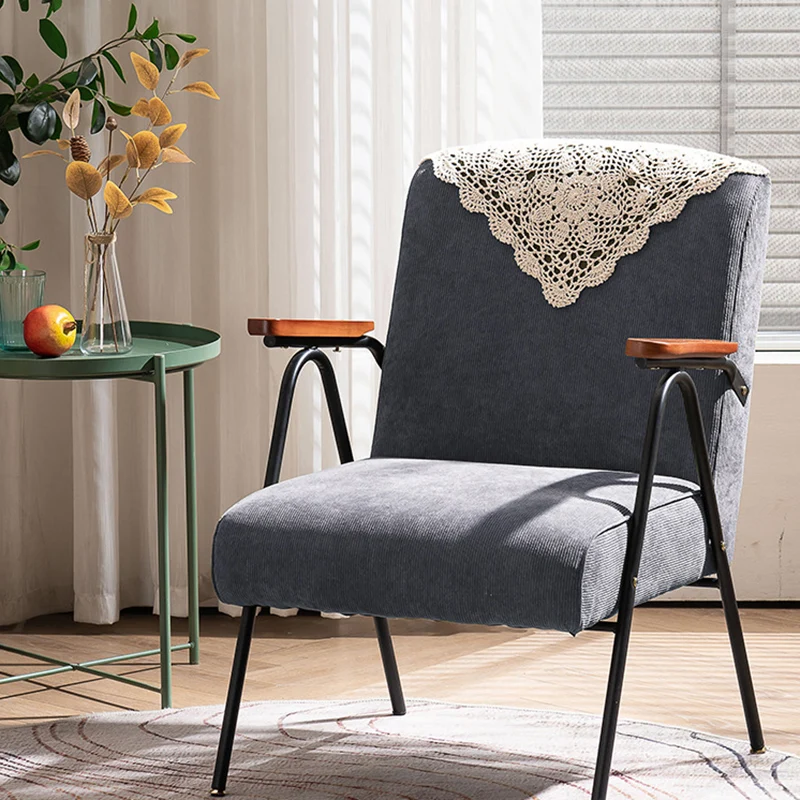 Traditional Rustic Rectangular Iron Plywood Corduroy Sponge Detachable Accent Chair Backrest Armrest For Living Room