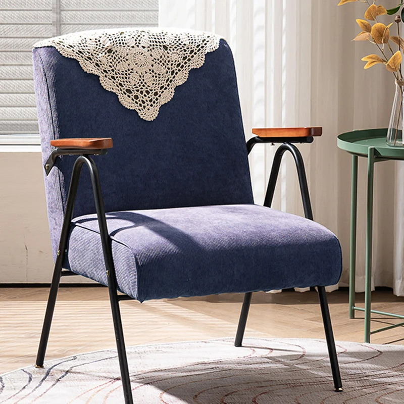 Traditional Rustic Rectangular Iron Plywood Corduroy Sponge Detachable Accent Chair Backrest Armrest For Living Room