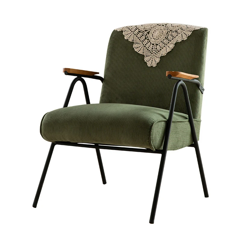 Traditional Rustic Rectangular Iron Plywood Corduroy Sponge Detachable Accent Chair Backrest Armrest For Living Room