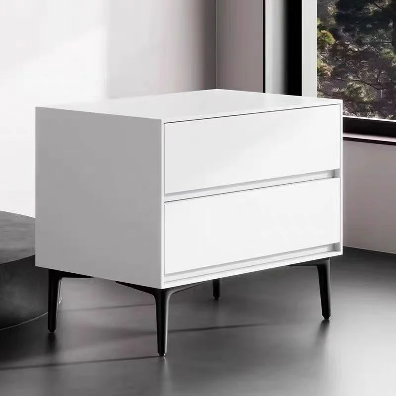 Modern Luxury Solid Wood Multi-layer Solid Wood Carbon Steel Rectangular Cylindrical Nightstand With 2 Drawers For Bedroom