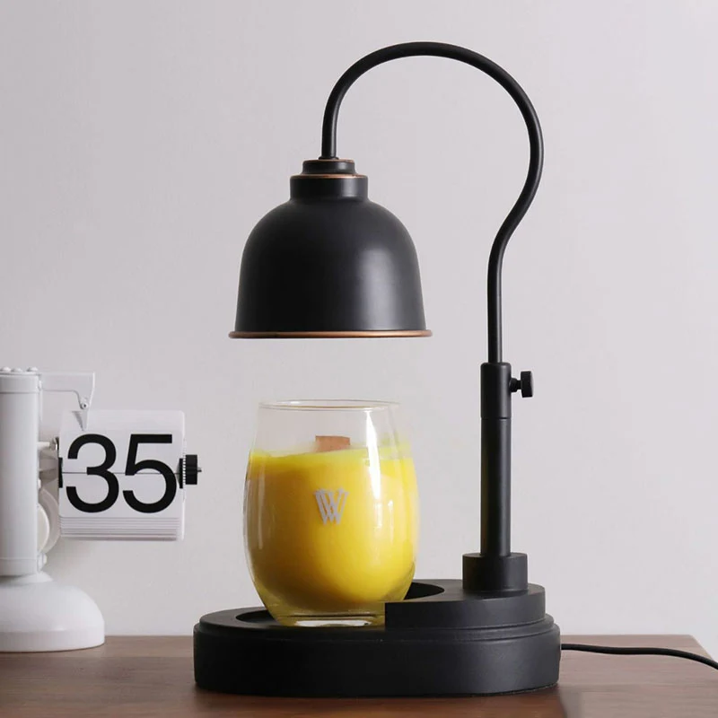 Contemporary Nordic Liftable Round Metal Rubber Wood 1-Light Melting Wax Table Lamp For Bedroom