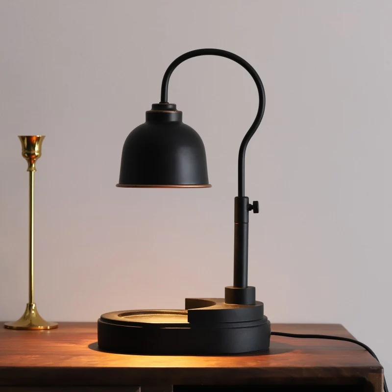 Contemporary Nordic Liftable Round Metal Rubber Wood 1-Light Melting Wax Table Lamp For Bedroom