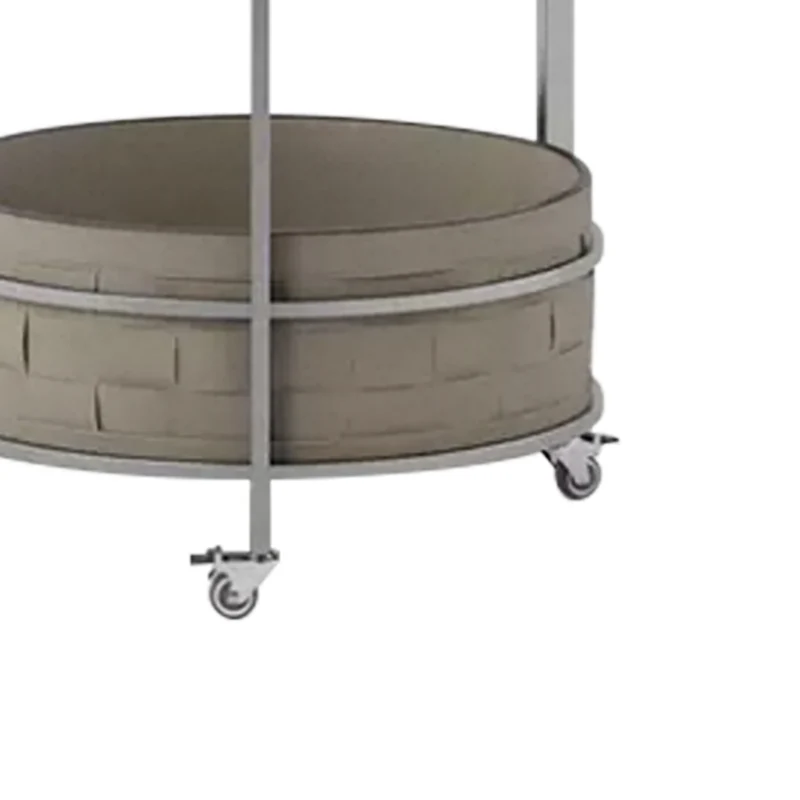 Rolling Round Saddle-Style Faux Leather Acrylic Side Table - Vintage Dual-Layer Storage Trolley With Stainless Steel Frame For Living Room