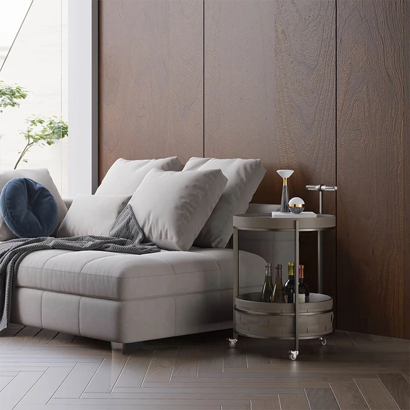 Rolling Round Saddle-Style Faux Leather Acrylic Side Table - Vintage Dual-Layer Storage Trolley With Stainless Steel Frame For Living Room