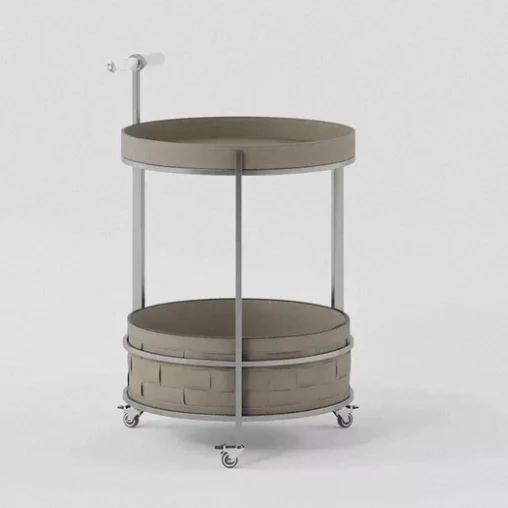 Rolling Round Saddle-Style Faux Leather Acrylic Side Table - Vintage Dual-Layer Storage Trolley With Stainless Steel Frame For Living Room