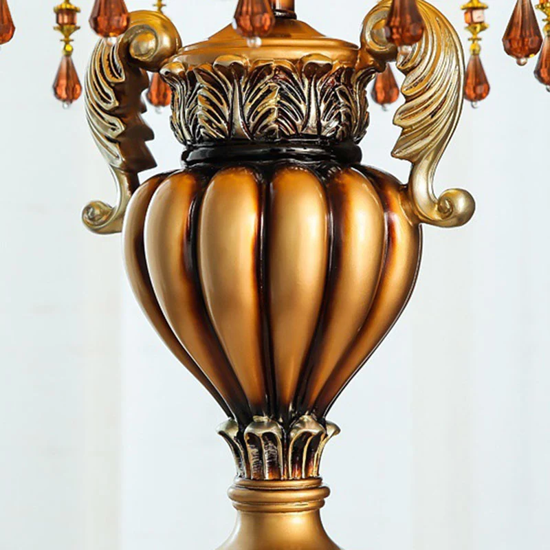 Traditional Luxury Flower-Shaped Cylindrical Metal Resin Fabric 1-Light Table Lamp For Bedroom