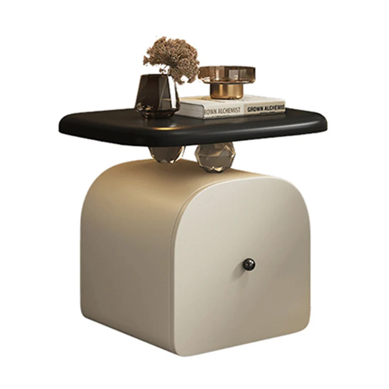 Traditional French Wood Faux Cat-Scratch-Leather Acrylic Curved Square Nightstand 1-Drawer For Bedroom