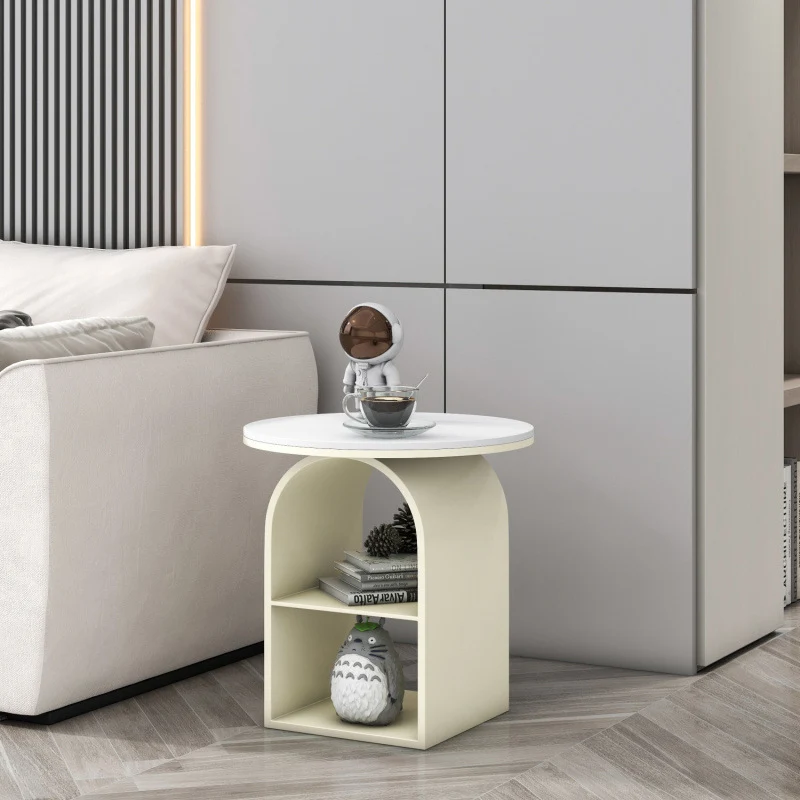 Contemporary Nordic Carbon Steel Sintered Stone Round Arch End Table 3-Tier For Living Room