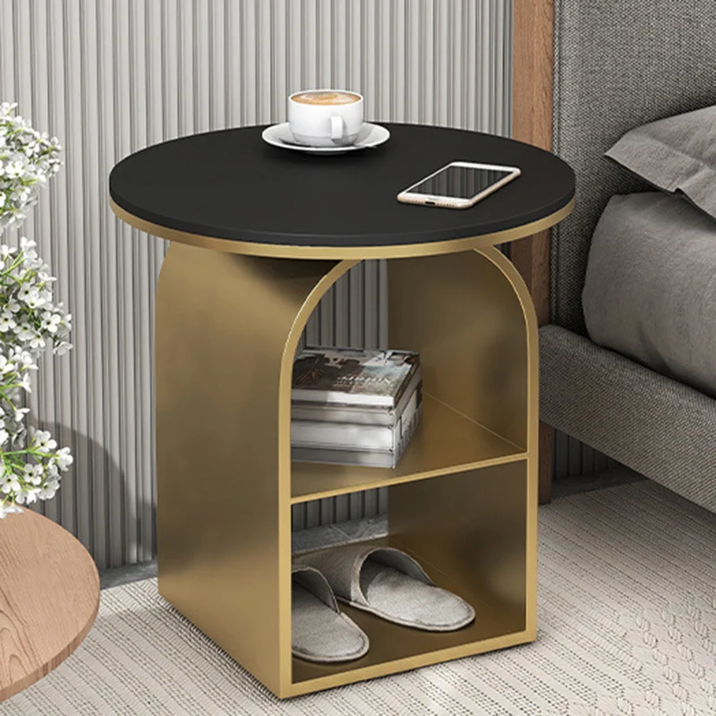 Contemporary Nordic Carbon Steel Sintered Stone Round Arch End Table 3-Tier For Living Room