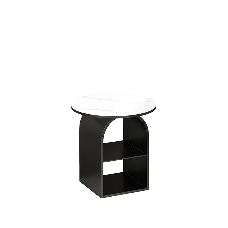 Contemporary Nordic Carbon Steel Sintered Stone Round Arch End Table 3-Tier For Living Room